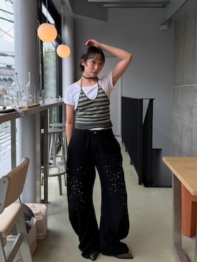 「Knuth Marf（クヌースマーフ）のknit halter bustier（その他トップス、グリーン系）」を使った、Knuth Marfさん（レディース・159cm）の夏コーディネート