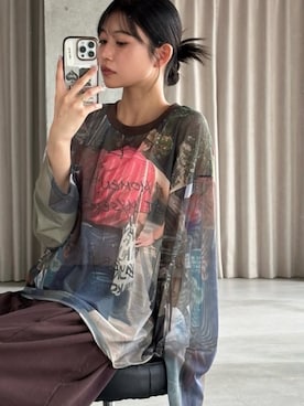 「Knuth Marf（クヌースマーフ）のoji sheer long-sleeve tee(unisex)（Tシャツ/カットソー、その他）」を使った、Knuth Marfさん（レディース・159cm）の夏コーディネート