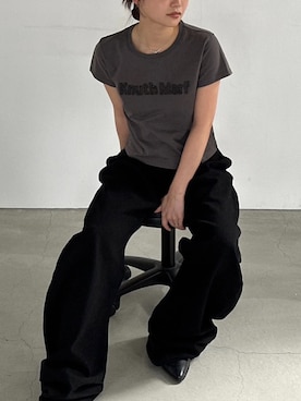 「Knuth Marf（クヌースマーフ）の【ZOZO限定】vintage mini T shirit（Tシャツ/カットソー、グレー系）」を使った、Knuth Marfさん（レディース・159cm）の夏コーディネート