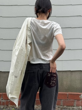 「Knuth Marf（クヌースマーフ）のembroidered shirt(unisex)（シャツ/ブラウス、ホワイト系）」を使った、Knuth Marfさん（レディース・159cm）の夏コーディネート