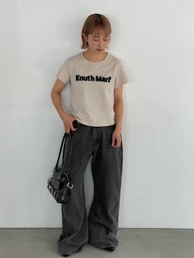 「Knuth Marf（クヌースマーフ）の【ZOZO限定】vintage mini T shirit（Tシャツ/カットソー、ベージュ系）」を使った、Knuth Marfさん（レディース・159cm）の夏コーディネート