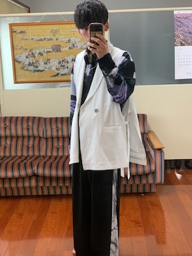 「Ellno Loset（エルノロゼット）のアイテム（ベスト）」を使った、たぶたんさん（メンズ・173cm）の春コーディネート