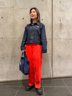 「レトロ」｜「アイテム（デニムジャケット）」を使った、ぶんさん（レディース・153cm）の春コーディネート