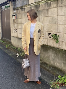 「アイテム（テーラードジャケット、イエロー系）」を使った、ぶんさん（レディース・154cm）の春コーディネート