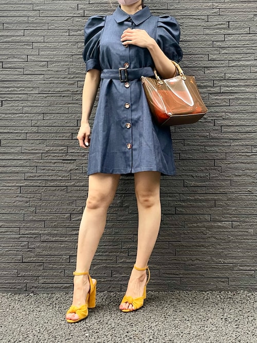 GIANA ジアナ ベルト付 フロントボタン留め シャツ ワンピース ウエストベルト付きフロントボタンシャツワンピース【tg479