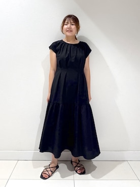 「INDIVI（インディヴィ）の【1枚でコーデ完成！】タックワンピース（ワンピース、ブラック系）」を使った、YUUKIさん（レディース・157cm）の夏コーディネート