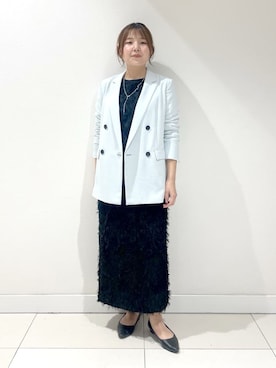 「アイテム（スーツジャケット、グリーン系）」を使った、YUUKIさん（レディース・157cm）の冬コーディネート