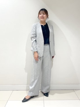 「INDIVI（インディヴィ）の【こなれSETUP】リネンライクノーカラージャケット（ノーカラージャケット、グレー系）」を使った、YUUKIさん（レディース・157cm）の夏コーディネート