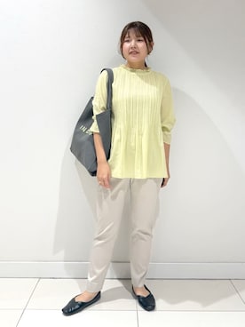 「INDIVI（インディヴィ）の【洗える/コットン】ピンタックシアーブラウス（シャツ/ブラウス、グリーン系）」を使った、YUUKIさん（レディース・157cm）の夏コーディネート