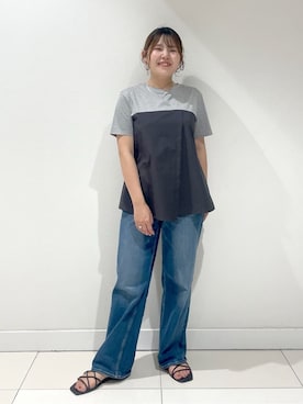 「INDIVI（インディヴィ）の【洗える】ビスチェレイヤード風トップス（Tシャツ/カットソー、グレー系）」を使った、YUUKIさん（レディース・157cm）の夏コーディネート
