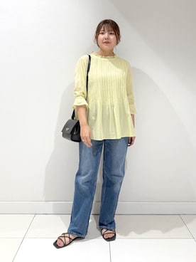 「INDIVI（インディヴィ）の【洗える/コットン】ピンタックシアーブラウス（シャツ/ブラウス、グリーン系）」を使った、YUUKIさん（レディース・157cm）の夏コーディネート
