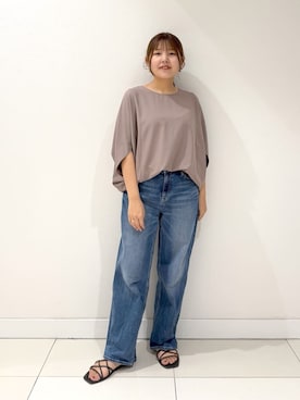 「INDIVI（インディヴィ）の【体型カバー/SETUP可能】ジョーゼット　ドルマンブラウス（シャツ/ブラウス、ブラウン系）」を使った、YUUKIさん（レディース・157cm）の夏コーディネート