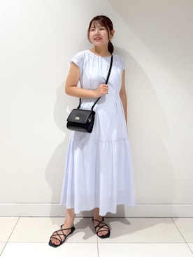 「INDIVI（インディヴィ）の【1枚でコーデ完成！】タックワンピース（ワンピース、グレー系）」を使った、YUUKIさん（レディース・157cm）の夏コーディネート