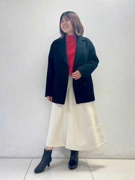 「フェイクレザー」｜「アイテム（ステンカラーコート）」を使った、YUUKIさん（レディース・157cm）の冬コーディネート