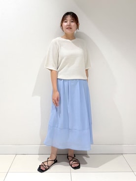 「INDIVI（インディヴィ）の新色登場！【上品ラメ素材】フレアスリーブニット（ニット/セーター、ホワイト系）」を使った、YUUKIさん（レディース・157cm）の夏コーディネート