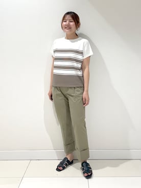 「INDIVI（インディヴィ）の新色登場！【洗える／清涼感】レーヨンストレッチ フレンチスリーブニット（ニット/セーター、ブラウン系）」を使った、YUUKIさん（レディース・157cm）の夏コーディネート