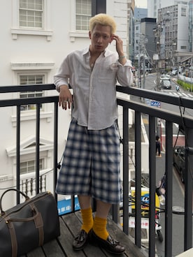 「STUSSY（ステューシー）のアイテム（その他パンツ、ブルー系）」を使った、らいどさん（メンズ・165cm）の春コーディネート