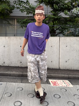 「アイテム（ローファー、ブラウン系）」を使った、らいどさん（メンズ・165cm）の夏コーディネート