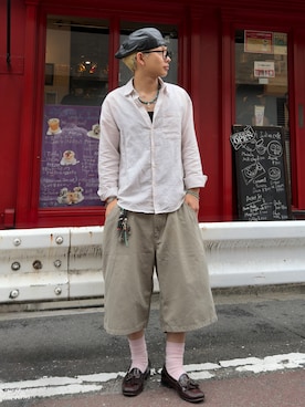 「H&M（エイチ・アンド・エム）のアイテム（シャツ/ブラウス）」を使った、らいどさん（メンズ・165cm）の夏コーディネート