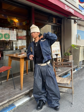 「アイテム（MA-1）」を使った、らいさん（メンズ・165cm）の秋コーディネート