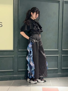 「アイテム（ピアス（両耳用）、ブラック系）」を使った、ぁゅゅさん（レディース・154cm）の夏コーディネート