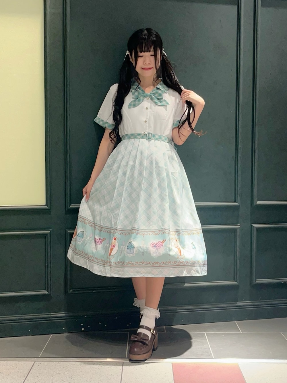 ぁゅゅさんの「レトロアイスクリームワンピース（axes femme POETIQUE）」を使ったコーディネートの1枚目の写真