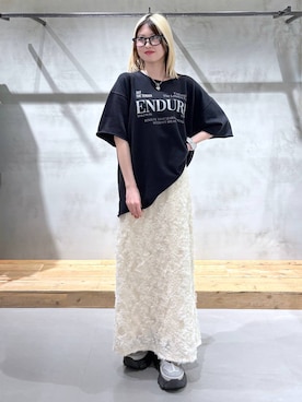 「PAGEBOY（ページボーイ）のチュールフリルナロースカート（スカート、ホワイト系）」を使った、Miyunさん（レディース・156cm）の春コーディネート