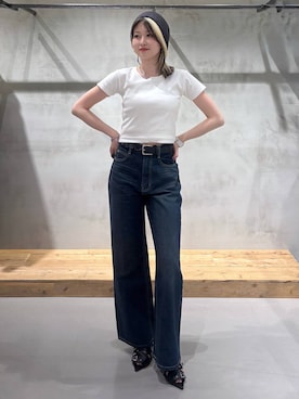 「PAGEBOY（ページボーイ）のクラシックストレート【3color/4size】（デニムパンツ、ブルー系）」を使った、Miyunさん（レディース・156cm）の夏コーディネート