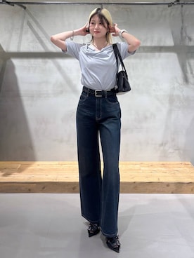 「PAGEBOY（ページボーイ）のクラシックストレート【3color/4size】（デニムパンツ、ブルー系）」を使った、Miyunさん（レディース・156cm）の夏コーディネート