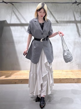 「PAGEBOY（ページボーイ）のヴィンテージバックルベルト（ベルト、ブラック系）」を使った、Miyunさん（レディース・156cm）の春コーディネート