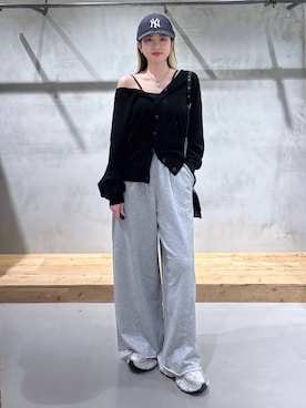 「PAGEBOY（ページボーイ）のサイドタックルーズウラケパンツ/イージーパンツ【4color・2size】（スウェットパンツ）」を使った、Miyunさん（レディース・157cm）の秋コーディネート