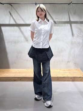「PAGEBOY（ページボーイ）のスリムレッグフレアデニム（デニムパンツ、ブルー系）」を使った、Miyunさん（レディース・156cm）の夏コーディネート