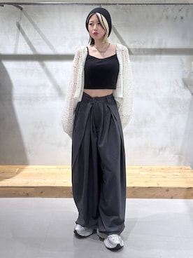 「PBLIM（ページボーイリム）の《UNISEX》3タックボリュームスラックス（スラックス、グレー系）」を使った、Miyunさん（レディース・156cm）の夏コーディネート