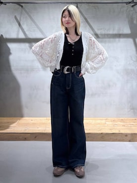 「PAGEBOY（ページボーイ）のヴィンテージバックルベルト（ベルト、ブラック系）」を使った、Miyunさん（レディース・156cm）の春コーディネート