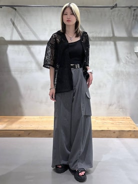 「PAGEBOY（ページボーイ）の≪S/M/Lの3サイズ展開≫ モードバックルスポサン（サンダル、ブラック系）」を使った、Miyunさん（レディース・156cm）の夏コーディネート
