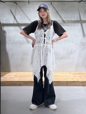 「キャミワンピース」｜「アイテム（帽子）」を使った、Miyunさん（レディース・157cm）の夏コーディネート