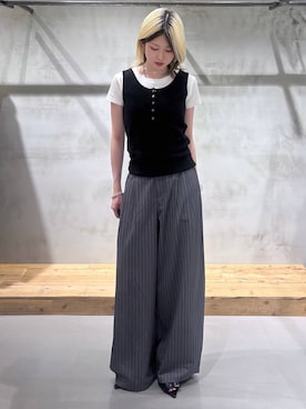 「PAGEBOY（ページボーイ）のハトメミュールサンダル（サンダル、ブラック系）」を使った、Miyunさん（レディース・156cm）の夏コーディネート