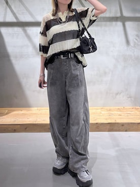 「PAGEBOY（ページボーイ）のモードバックルベルト3（ベルト、ブラック系）」を使った、Miyunさん（レディース・156cm）の春コーディネート