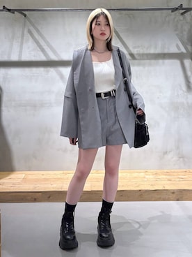 「PAGEBOY（ページボーイ）のレースアップソックスブーツ（ブーツ、ブラック系）」を使った、Miyunさん（レディース・156cm）の春コーディネート