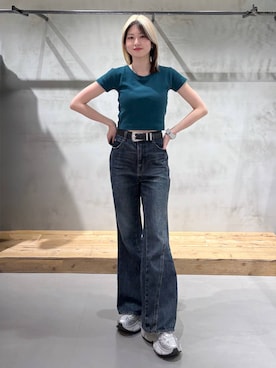 「PAGEBOY（ページボーイ）のモードバックルベルト3（ベルト、ブラック系）」を使った、Miyunさん（レディース・156cm）の春コーディネート
