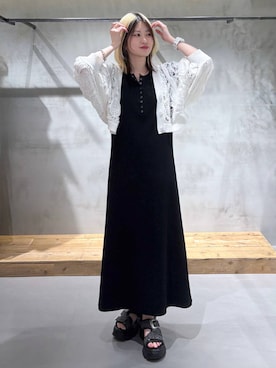 「PAGEBOY（ページボーイ）のスカシリーフニットボレロ 【一部カラーWEB限定】（カーディガン/ボレロ、ホワイト系）」を使った、Miyunさん（レディース・156cm）の春コーディネート