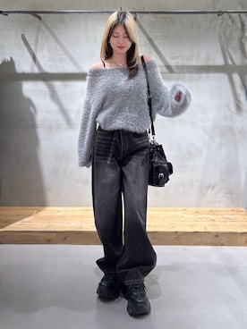 「PBLIM（ページボーイリム）の《UNISEX》スラブブリーチデニム（デニムパンツ）」を使った、Miyunさん（レディース・157cm）の秋コーディネート