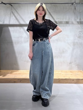 「PAGEBOY（ページボーイ）のプラットチャンキースニーカー（スニーカー、ブラック系）」を使った、Miyunさん（レディース・156cm）の春コーディネート
