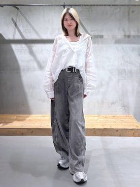 「PAGEBOY（ページボーイ）のモードバックルベルト3（ベルト、ブラック系）」を使った、Miyunさん（レディース・156cm）の春コーディネート