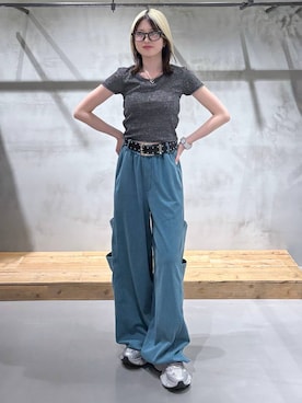 「PAGEBOY（ページボーイ）の【接触冷感/2WAY仕様】フェードスウェットパンツ（スウェットパンツ、ブルー系）」を使った、Miyunさん（レディース・156cm）の夏コーディネート