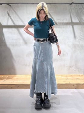 「PAGEBOY（ページボーイ）のプラットチャンキースニーカー（スニーカー、ブラック系）」を使った、Miyunさん（レディース・156cm）の夏コーディネート