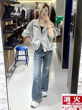 「PAGEBOY（ページボーイ）のポンチWZIPバルーン（ブルゾン、グレー系）」を使った、Miyunさん（レディース・156cm）の秋コーディネート