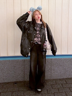 「ディズニー」｜「アイテム（ブルゾン）」を使った、Miyunさん（レディース・156cm）の秋コーディネート