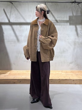 「PAGEBOY（ページボーイ）のサイドタックルーズウラケパンツ/イージーパンツ【4color・2size】（スウェットパンツ）」を使った、Miyunさん（レディース・157cm）の秋コーディネート