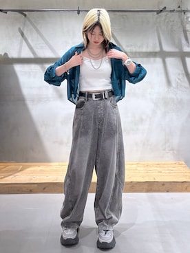 「PAGEBOY（ページボーイ）のモードバックルベルト3（ベルト、ブラック系）」を使った、Miyunさん（レディース・156cm）の春コーディネート